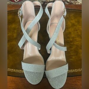 Elegant Silver Cross Strappy Block Chunky Heels